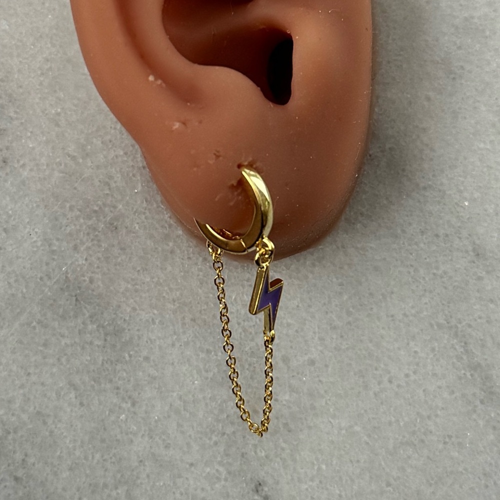 Gold Chain Purple Lightning Bolt Huggie Hoop Earrings 

Brand New
